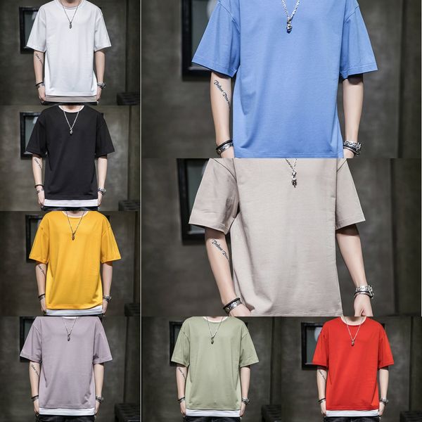 

2020 мужской летний корейский моды для мужчин летом короткий рукав моды молодость сплошной цвет короткий рукав 0vxra, Blue