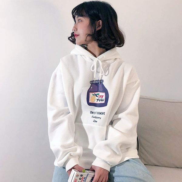 

2021 harajuku cartoon snack print women college style cute candy colors hoodie loose hooded pullover female sweatshirt 2b5f, Black