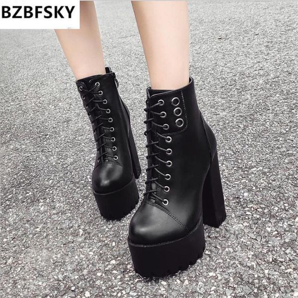 

bzbfsky 2021 fashion women platform boots high heels women motorcycle boots zipper round toe rubber sole ladies party heel1, Black