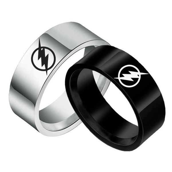 

8mm dc comic titanium steel punk rings flash symbol band size 6-13, Silver