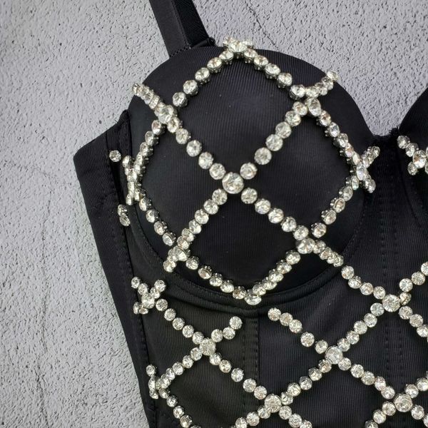 

shiny rhinestone black camisole jazz costumes women party performance clothing nightclub bar dj ds stage outfit, Black;red