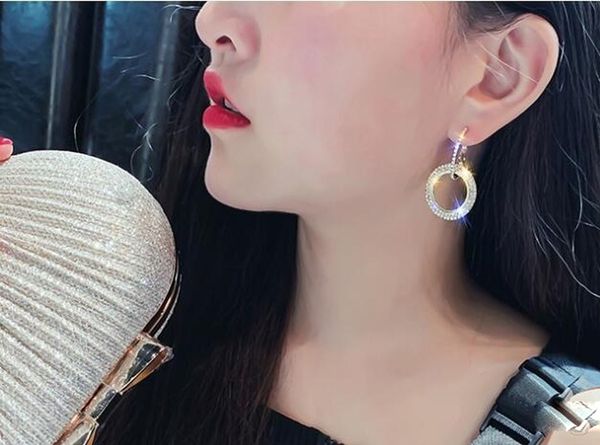 

fahmi new designer 925 silver needle rhinestone circle crystal from swarovski long earrings temperament korean personality wild earrings, Golden;silver