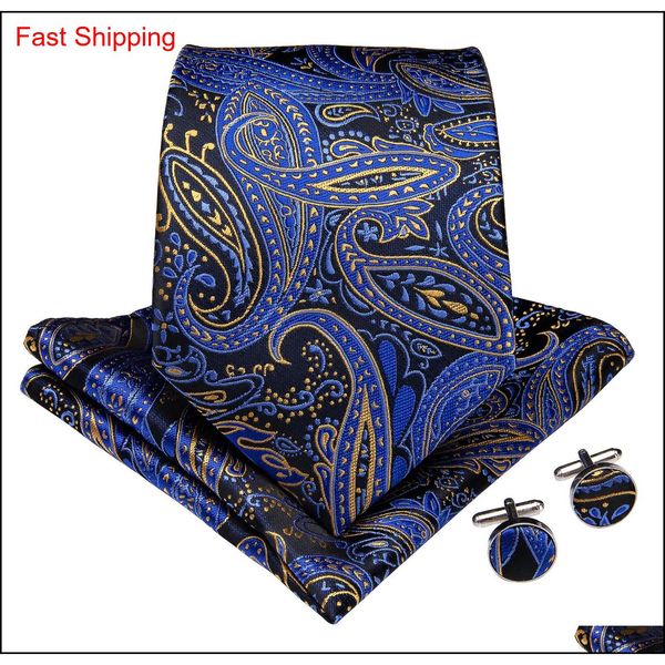 

wholesale classic paisely neck tie set silk hanky cufflinks jacquard woven necktie men's tie set business qyltft beauty888, Black;blue