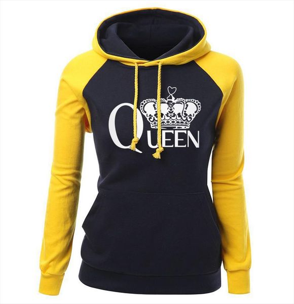 

womens sportswear autumn winter raglan hoody for female brand clothing streetwear print queen crown fashion sweatshirt hot, Black