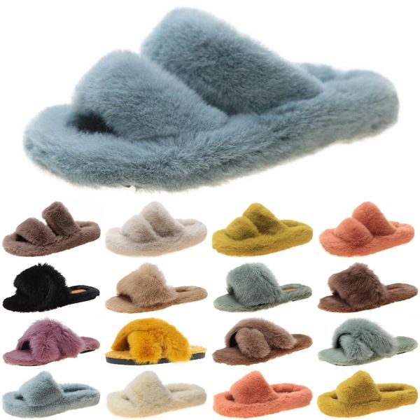 

лучшие роскошные женщины пушистые слайды тапочки зимние женские моды слайд меховые тапочки пушистые плоские флип флопы размером 35-40, Black