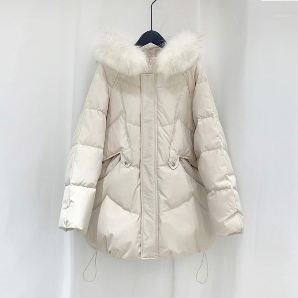 

white duck down coat female 2020 new fashion women's winter down jacket casual wild women real fur collar outerwear1, Black