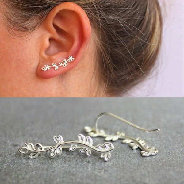 

stud jewelry natural multi-layer leaf earrings curved branches, Golden;silver