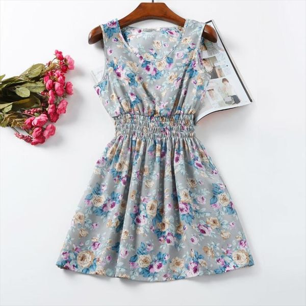 

women chiffon dress sleeveless sundress beach floral tank mini dresses female women girls dresses drop shipping, Black;gray
