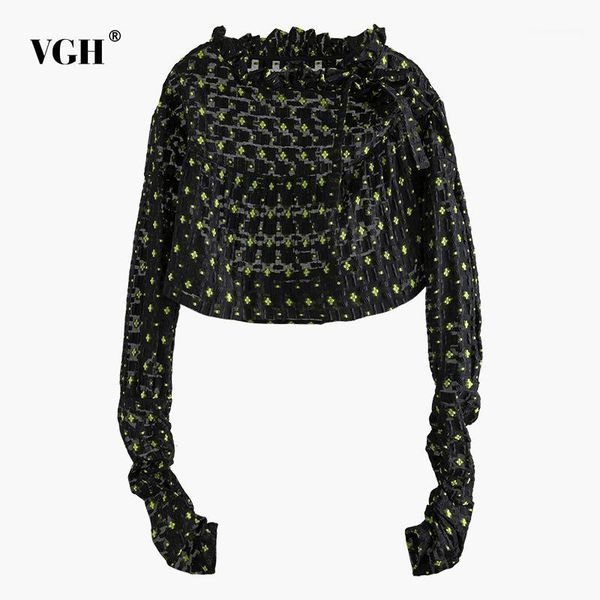 

women's blouses & shirts vgh casual embroidery women shirt stand collar long sleeve loose hit color perspective for female fashion clot, White