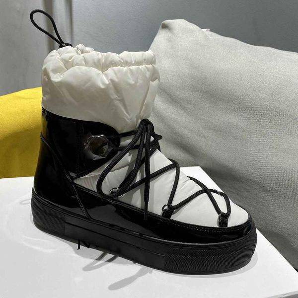 

winter women snow boots lace up round toe flat warm black ladies shoes patent leather botas mujer 2020 luxury