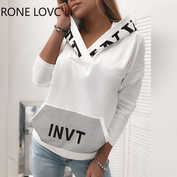 

women long sleeve letter polkadot print pocket design hooded casual jacket coat 201006, Black