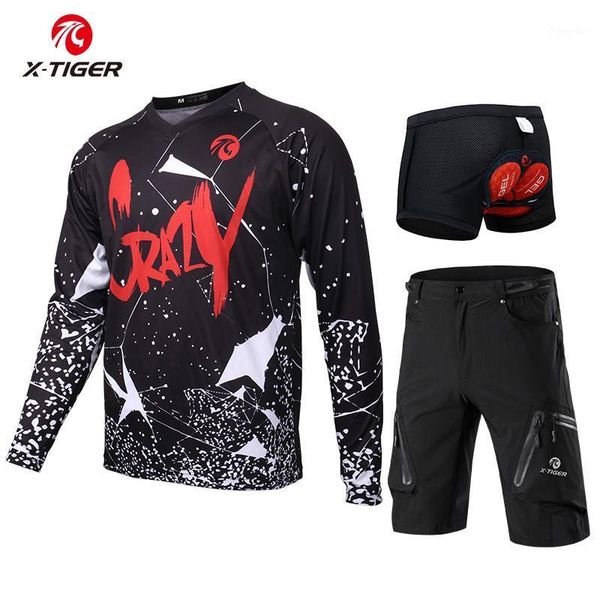 

x-tiger long sleeve downhill jersey set autumn mtb bike cycling shorts quick-dry cycling jerseys racing bicycle wear1, Black;blue