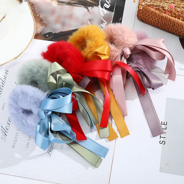 Donne Furry Vintage Scrunchies Turbante fai da te nastro dell'arco elastico Hairbands dei capelli legami corda anello dell'involucro della testa coda di cavallo accessori per capelli