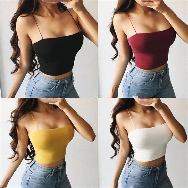 

summer female crop women sleeveless straps tank solid fitness lady camis casual white black 7 color s l