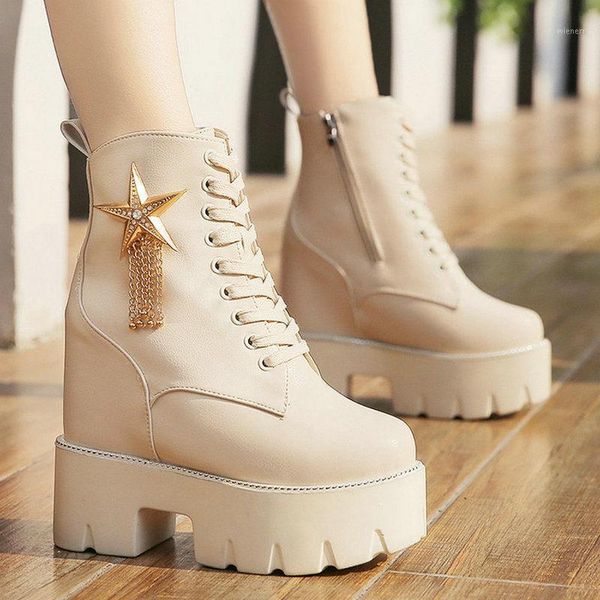 

2020 new women ankle rain boots winter winter star&fringe platform shoes woman height increasing heel mature female casual boot1, Black