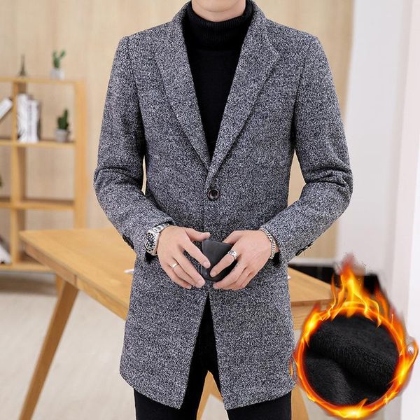 

2021 new men's fashion high end woolen windbreaker autumn winter men's medium long woolen overcoat, Black