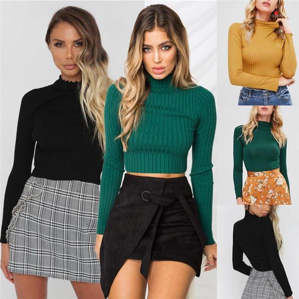 

women casual slim solid ladies cotton ribbed turtle high roll neck long sleeve regular size pullover polyester1, White