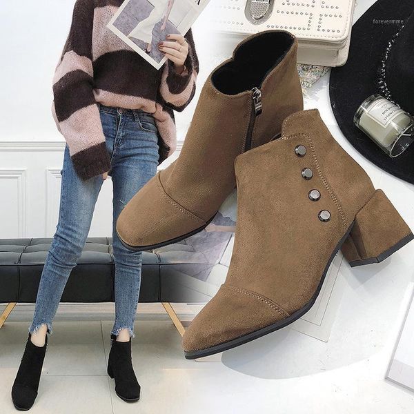 

boots flock casual womens ankle short solid rivet vintage round toe med fashion winter big size shoes1, Black
