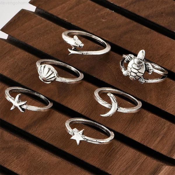 

factoryw40icombination rings for women boho beach ring shells set starfish moon women's fashion jewelry wholesale anillos, Slivery;golden
