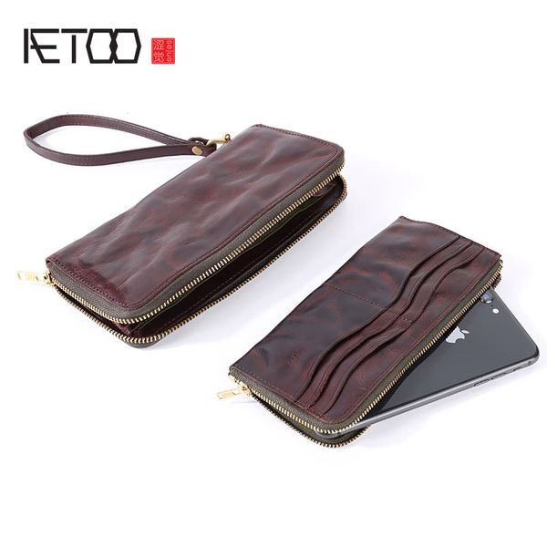 

hbp aetoo hand-separated wallet, layer cowleather zippered wallet, simple men's handbag, Red;black
