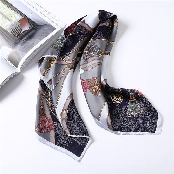 

shawls chain print silk scarf women head scarfs for ladies suqare neck scarves foulard shawl lady`s wraps, Blue;gray