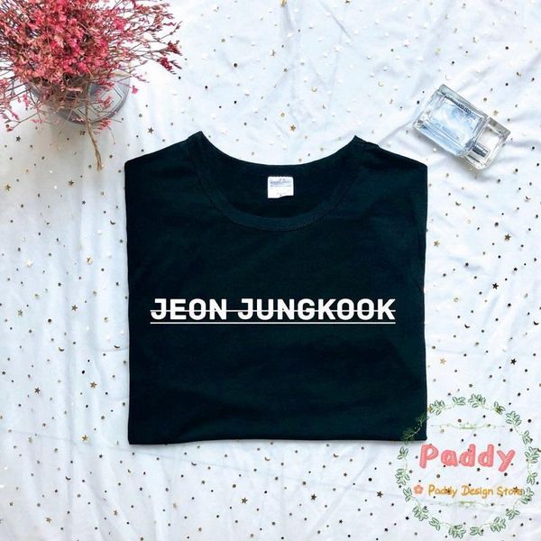 

kpop korean style streetwear jeon jungkook t shirt fashion tumblr women print cool tee black high street coon1, White