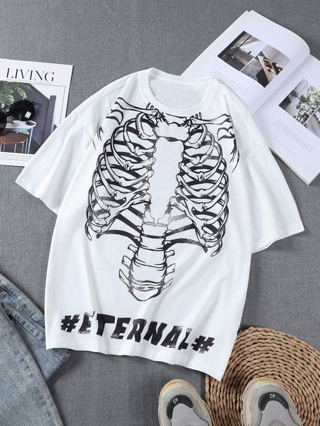 

men letter and skeleton print tee g0w4#, White;black