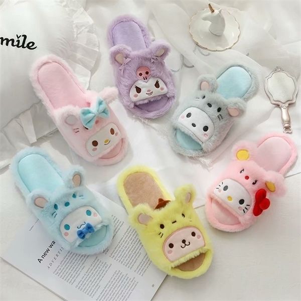 

girl cartoon melody pink white indoor floor open toe non-slip outside slippers home shoes x1020, Black