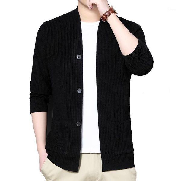 

new mens autumn good quality wool sweater men's knitted cardigan jacket men's solid color knitted sweatercoat1, White;black