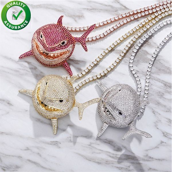 

designer jewelry mens iced out pendant hip hop bling chains rapper luxury necklace diamond tennis chain 6ix9ine shark charm rose gold silver