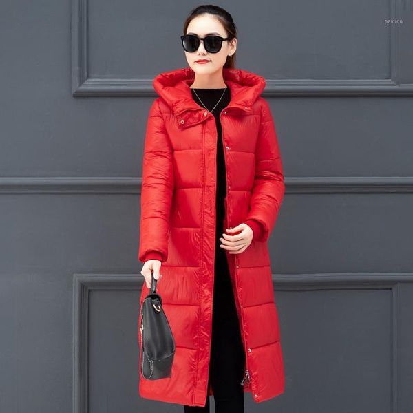 

plus size x-long jacket women 2020 winter solid mujer parkas hooded stand collar slim thicken office ladies cotton kurtka damska1, Black