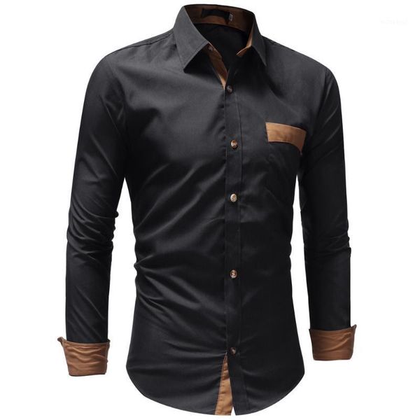 

new 2020 autumn dress shirts pocket decoration mens casual shirt fashion design men plus size 3xl slim camisa masculina1, White;black