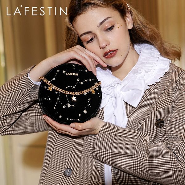

hbp la festin 2020 new fashion shoulder messenger bags gold thread embroidery female bag star chain small round bag