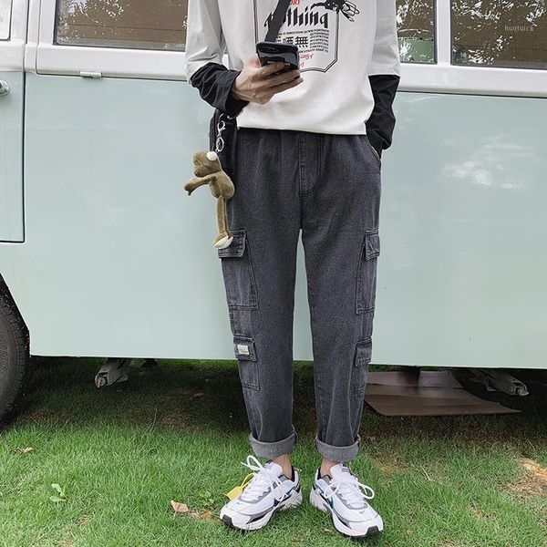 

spring autumn denim jeans men's brand loose straight harem casual pants korean pants trend hong kong style ankle length1, Blue