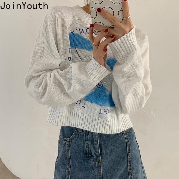 

women's sweaters joinyouth for women cartoon bear cute knitted cropped pullovers loose o-neck long sleeve jumper coat 7b622, White;black