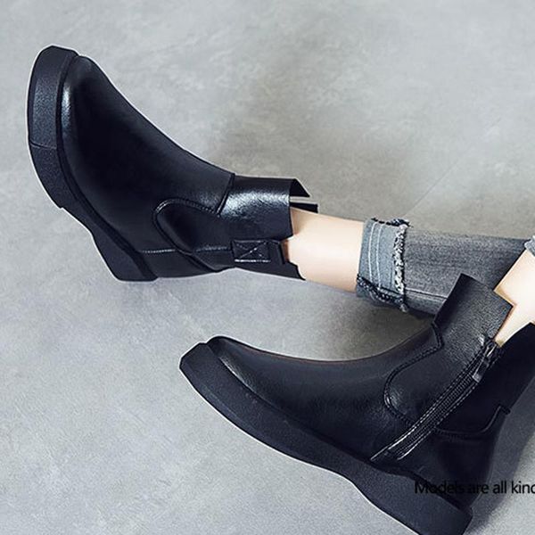 

2020 spring new fashion woman boots thick bottom female black boots real leather with small side bag shoes