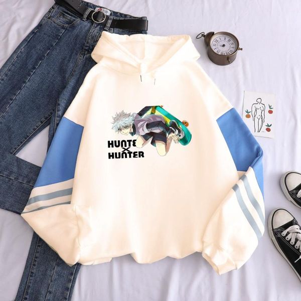 

women's hoodies & sweatshirts x killua oversize hoodie japanese anime warm pullover patchwork cartoon printing hooded sweatshirt, Black