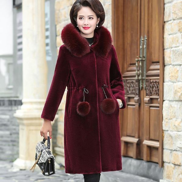 

2020 faux mink woolen coat new middle-aged mother thicken winter wool overcoat women fashion jacket female hooded jackets 5xla1, Black