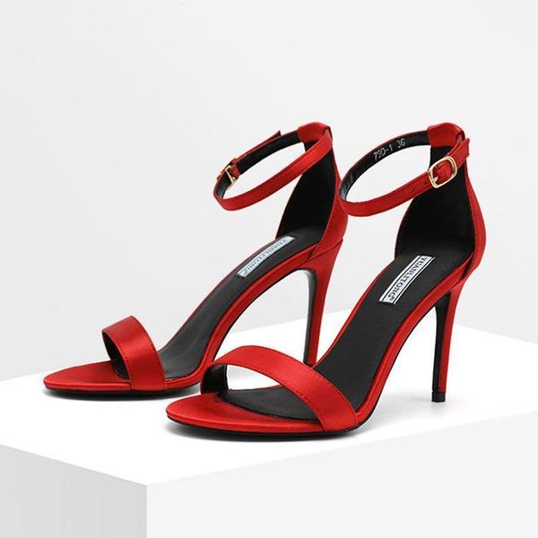 

sandals super high heel sandal 2021 summer style round-head one-word buckle fashion lady same thin shoes1, Black