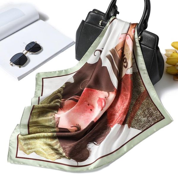 

design digital printing women silk scarf neck ring square office lady foulard neckerchief hairband 5555 cm gril scarves tie jllmgl, Blue;gray