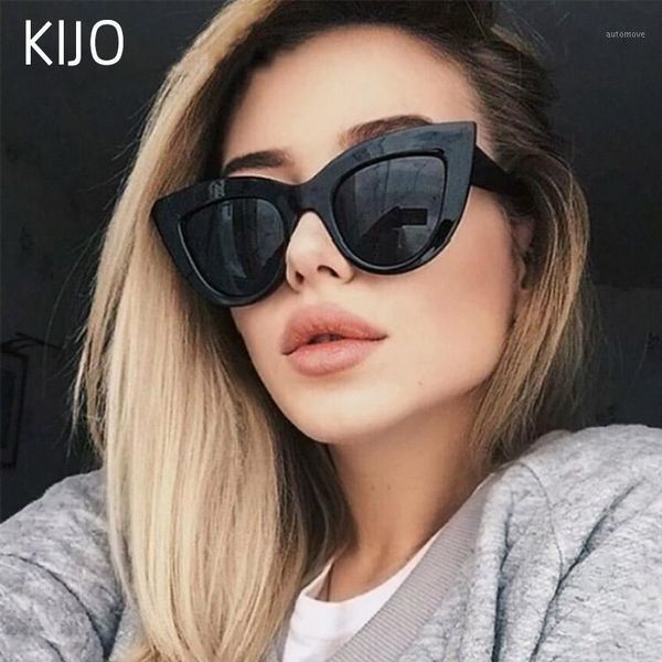 

2020 double eleven retro thick frame cat eye sunglasses women ladies fashion brand designer mirror lens cateye sun glasses1, White;black