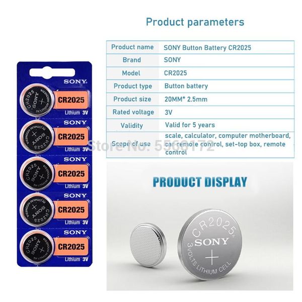 

5pcs/lot sony original cr2025 button cell battery 3v lithium batteries cr 2025 for watch remote toy computer calculator control wmtweh, Bronze;slivery