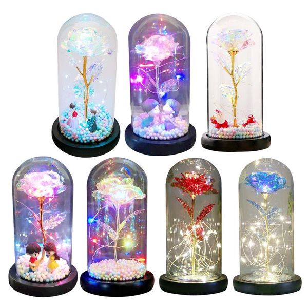 

decorative flowers & wreaths colorful romantic rose led string light in glass dome xmas gifts home decor