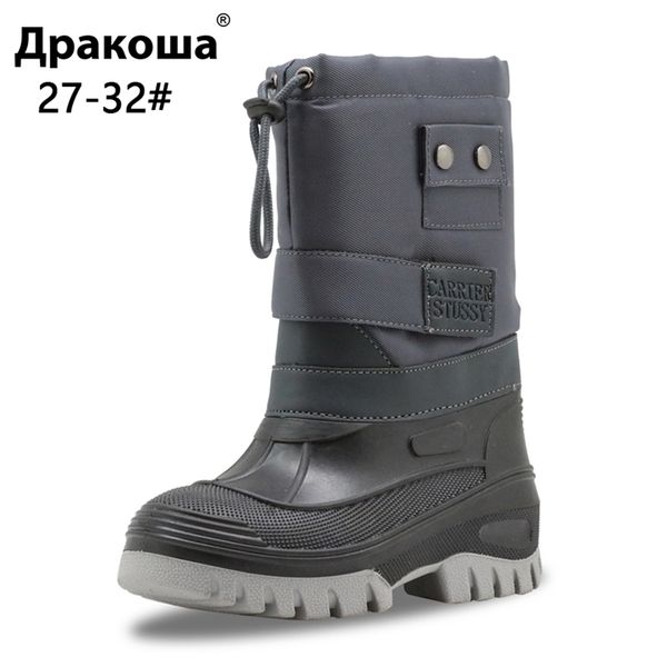 

apakowa boys winter mid calf waterproof kids platform shoes comfortable snow days boots thick warm with fluff linning y201028, Black;grey