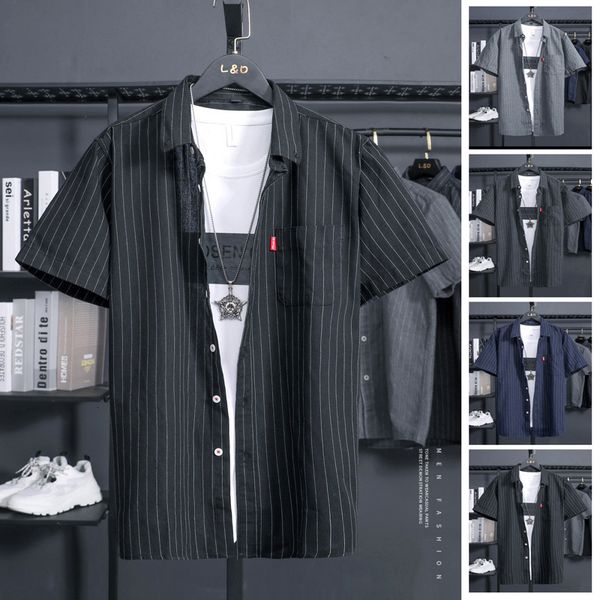 

2020 trend summer new men's striped short sleeve korean youth slim contrast shirt, White;black