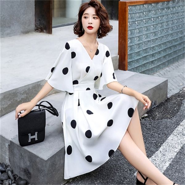 

dot chiffon in extension dresses ladies summer dress of korean dressed as fiesta bathrobe femme jv9w, Black;gray