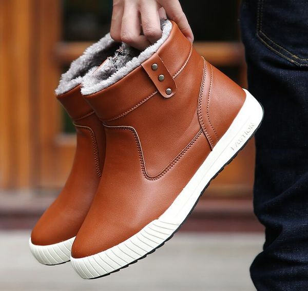 

classic men's winter boots waterproof ankle rain boots male warm fur plush insole botas mujer, Black