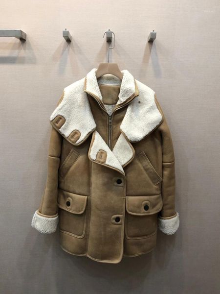 

luxury deign celebrity instagram style genuine lamb leather winter leather warm jacket1, Black