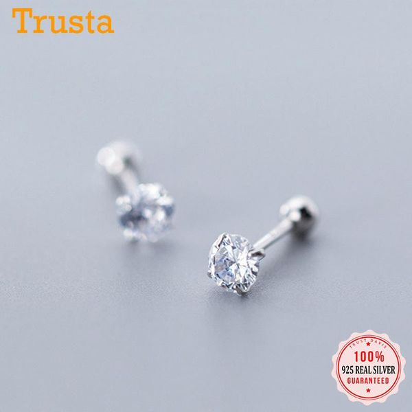 

trustdavis real 925 sterling silver shiny cz screw stud earrings for women children baby girls mini minimalist jewelry da1994, Golden;silver