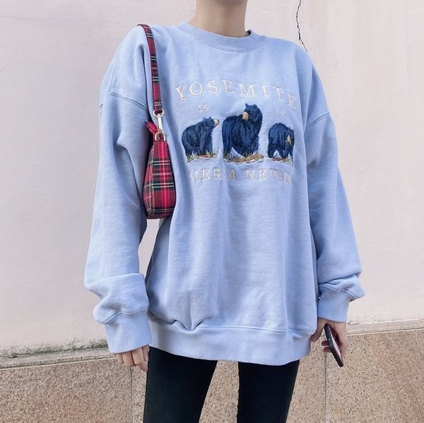 

my5s5 2020 autumn and winter korean style trendy sweater sweaterplush loose embroidered round neck bm three bear f sweater plush ins fqvig w, Black